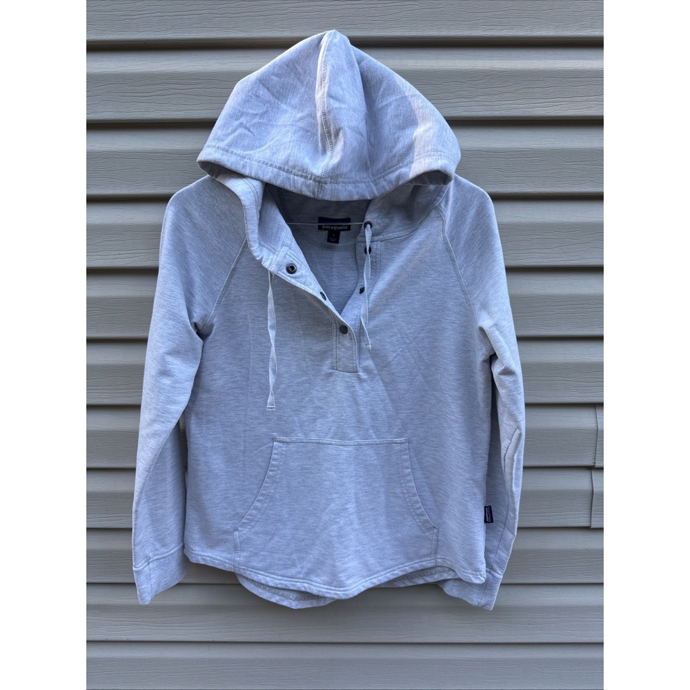 Patagonia Ahnya Pullover 1/4 Snap Hoodie Womens Small Grey Pocket